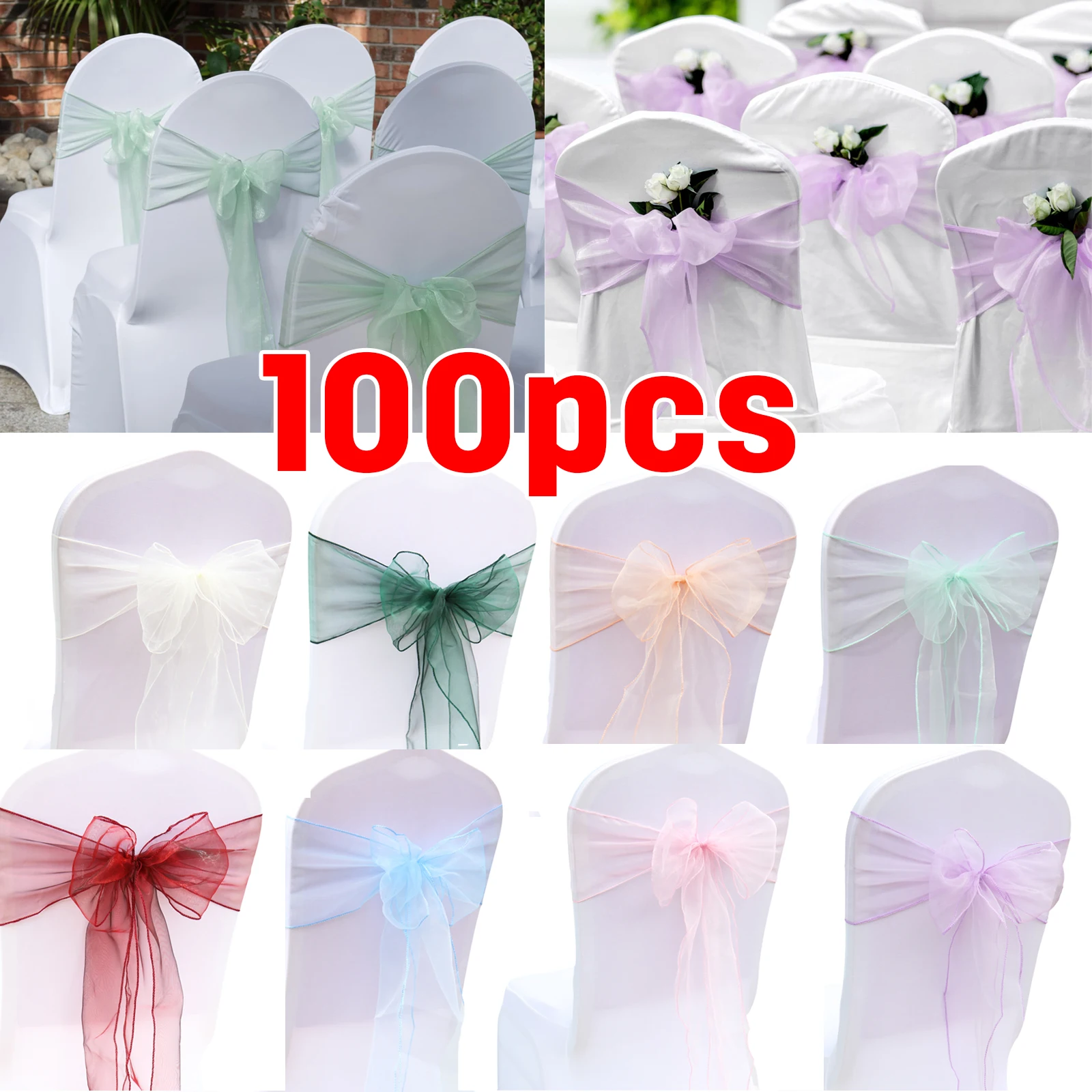 Chair Sash Organza - 10/50/100 pièces 17x275cm Organza mariage noeud