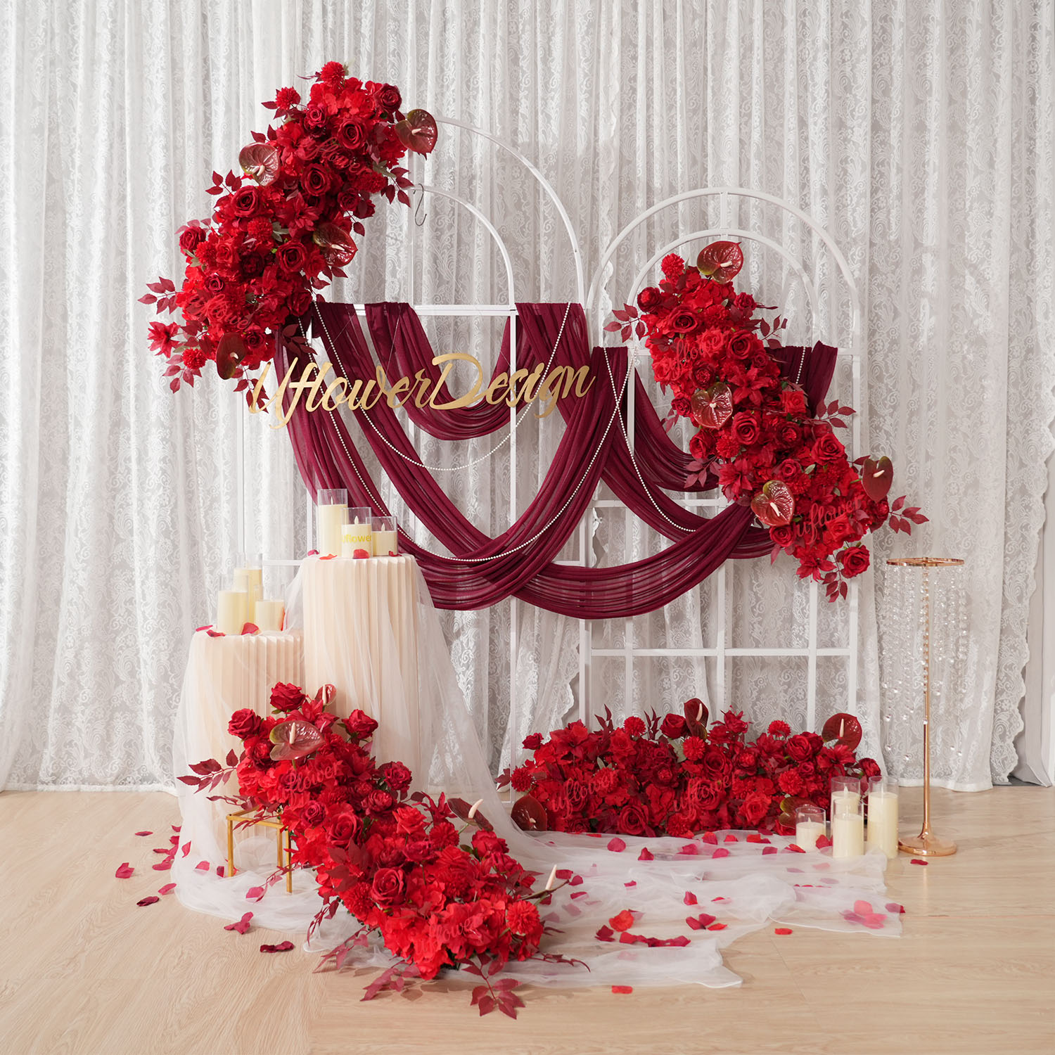 Uflower rouge fleur rangée mar - Wedding Arch Flower avis et prix